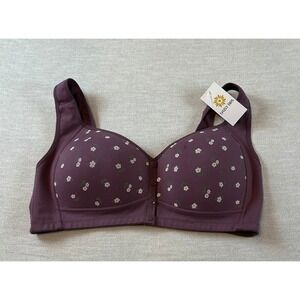 NWT DAISY BRA Womens 3XL Purple Floral Front Closure Bra Senior Adaptive Bra